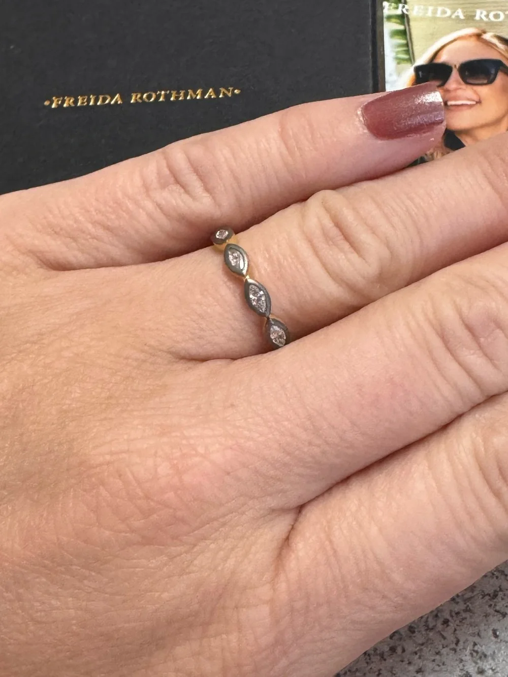 Freida Rothman Matte Gold and Rhodium Marquise Stacking Ring